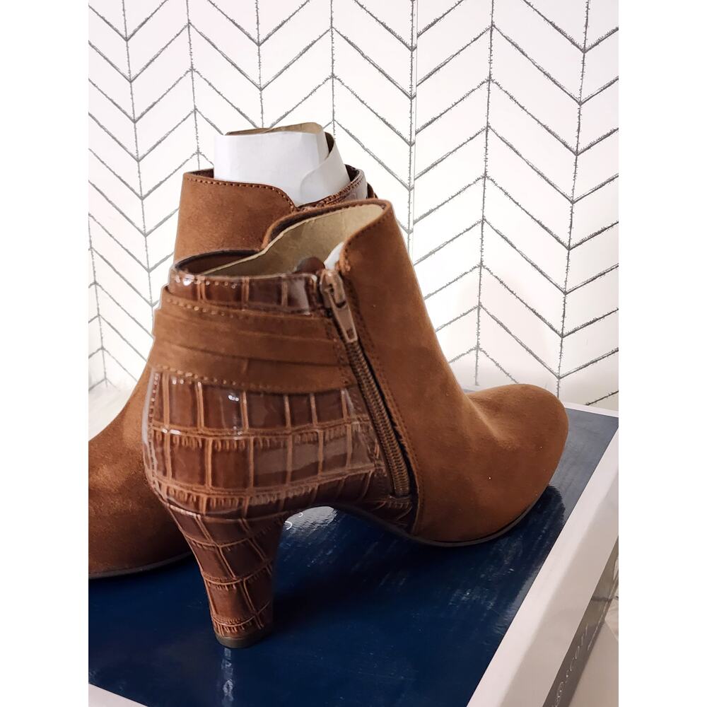 Karen Scott Koraa Dress Booties – Almond Toe Zip Ankle Boots Croc Heel - Brown - Picture 5 of 13